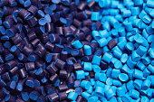 Close up of a blue plastic granules