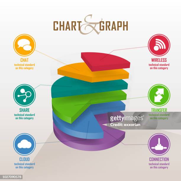 three dimensional pie chart infographic elements - man and machine stock illustrations