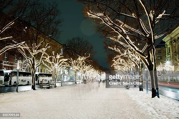 unter den linden street in berlin  - winter berlin stockfoto's en -beelden