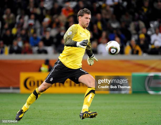 Goalkeeper Maarten Stekelenburg of the Netherlands during the 2010 FIFA World Cup South Africa Semi Final match between Uruguay and the Netherlands...