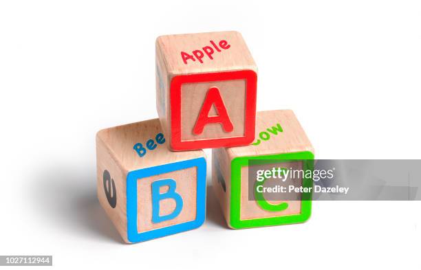 abc education building blocks - english letters on white background bildbanksfoton och bilder