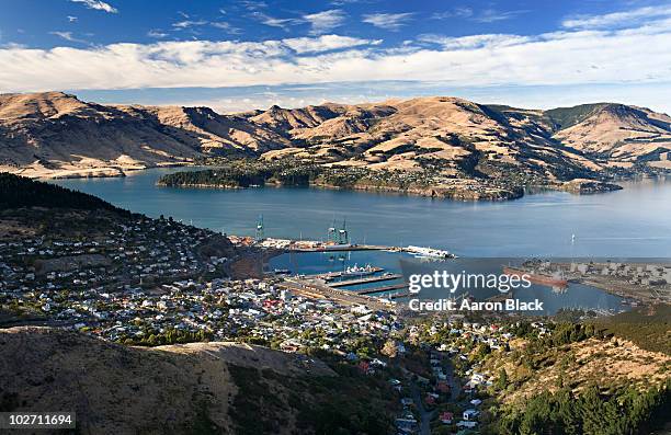 morning sun lights up small port town  - christchurch   new zealand bildbanksfoton och bilder