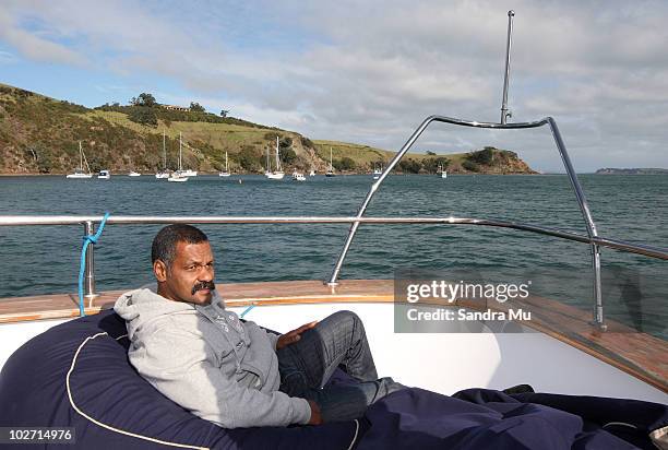 Peter De Villiers, Coach of the South African Springboks enjoys a boat ride during a day of leisure ahead of the Tri-Nations 2010 series, at Waiheke...