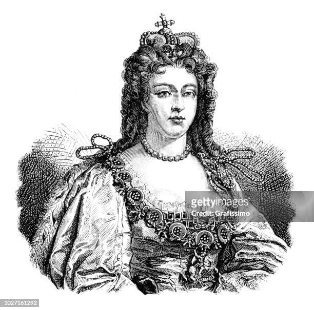 stockillustraties, clipart, cartoons en iconen met anne koningin van groot-brittannië engeland portret 17e eeuw - anna
