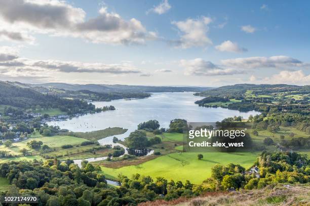 a late summer english lake district view. - windermere stock pictures, royalty-free photos & images