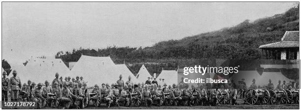 navy and army antique historical photographs: hong kong army - battalion stock illustrations