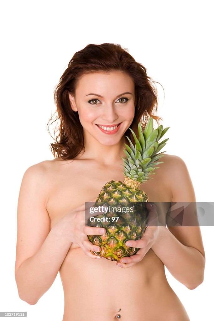 The woman with pineapple.