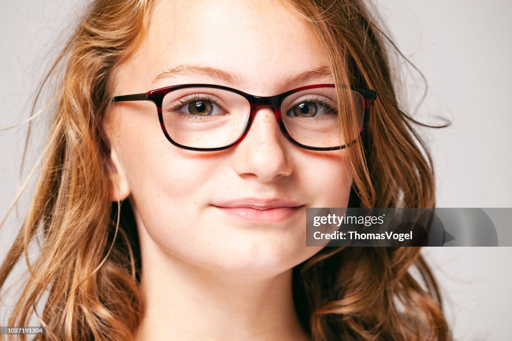 Portrait of a 10 years old pretty girl  -  Child Teenager Face Hair Beauty Fun Eyes Freckles Glasses
