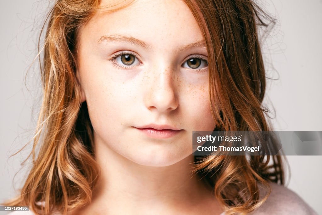 Portrait of a 10 years old pretty girl - Child Teenager Face Hair Beauty Fun Eyes Freckles