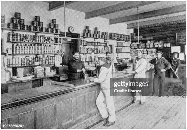 navy and army antique historical photographs: navy academy canteen - 1900 stock illustrations