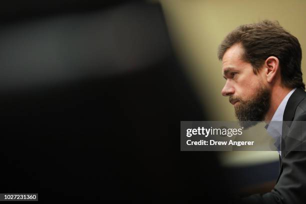 Twitter chief executive officer Jack Dorsey testifies during a House Committee on Energy and Commerce hearing about Twitter's transparency and...