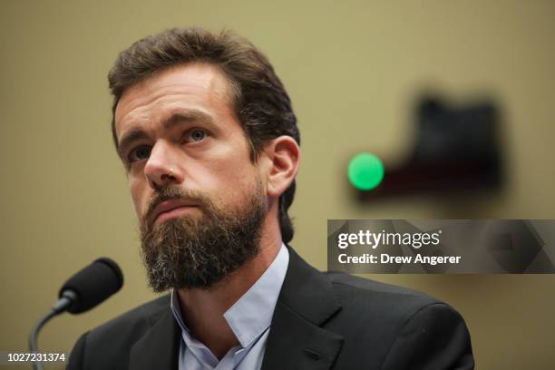 Twitter chief executive officer Jack Dorsey testifies during a House Committee on Energy and Commerce hearing about Twitter's transparency and...