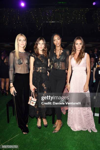 Chiara Ferragni, Alexa Chung, Jordan Dunn and Silvia Toffanin attend the Intimissimi Show on September 5, 2018 in Verona, Italy.