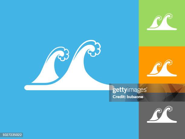 tsunami flat icon on blue background - tidal wave stock illustrations