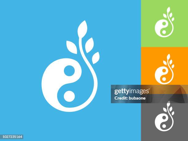bildbanksillustrationer, clip art samt tecknat material och ikoner med yin & yang flat ikonen på blå bakgrund - yin och yang