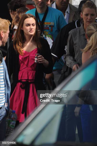 Leighton Meester Blake Lively are sighted on location for "Gossip Girl" in Paris on July 8, 2010 in Paris, France.