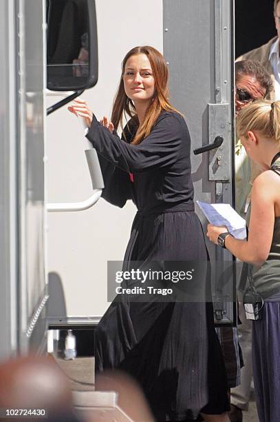 Leighton Meester is sighted on location for "Gossip Girl" in Paris on July 8, 2010 in Paris, France.