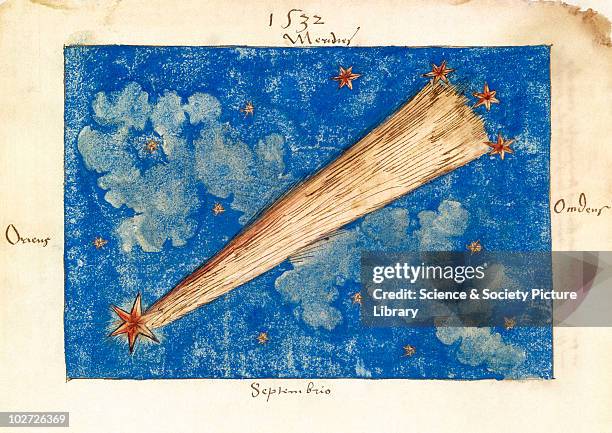 The Great Comet of 1532. Watercolour sketch labelled as the comet of 1532, originally bound in a sixteenth century commonplace book. The comet is...
