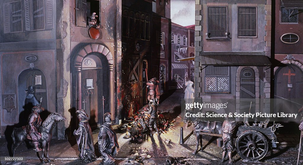 Diorama showing a plague scene in 1600s c.Rome. United Kingdom, c.1980.