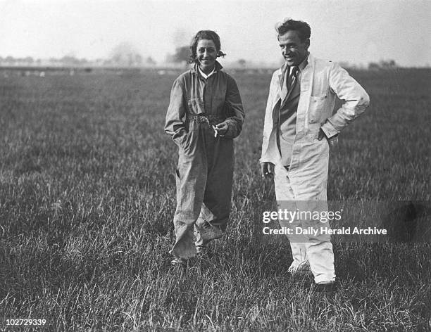 Amy Johnson, British aviator, 31 May 1933. Amy Johnson with her husband James Mollison at Hatfield Aerodrome in Hertfordshire, after their 10 hours...