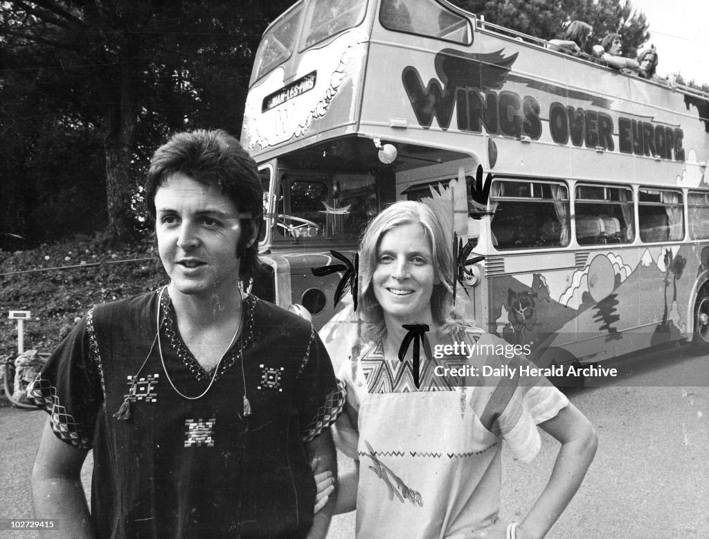 Paul and Linda McCartney on tour with Wings, South of France, 1979.