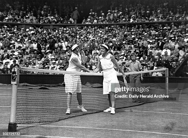 Tennis players Helen Wills Moody and Joan Hartigan at Wimbledon, 1935. Helen Wills Moody dominated women's tennis from 1926 until the outbreak of...