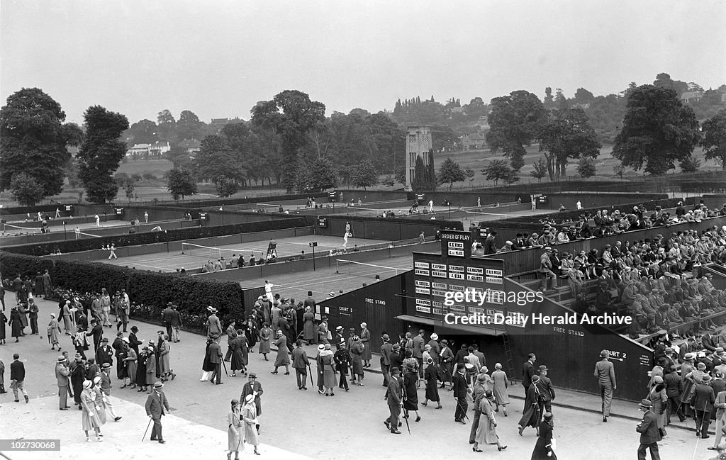 View of the courts at the Wimbledon, 1932.