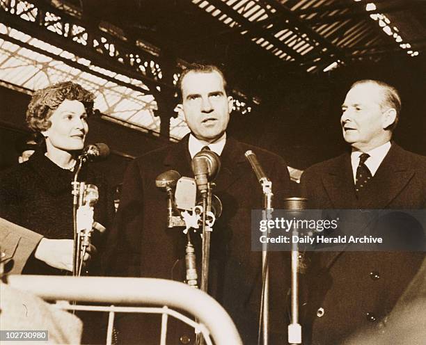 Richard Nixon with his wife and Selwyn Lloyd, London, 1958. A photograph of the American Vice President Richard Nixon , with his wife Patricia and...