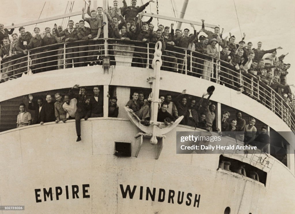 The 'Empire Windrush' arriving from Jamaica, 1948.