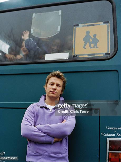 Chef Jamie Oliver poses for a portrait shoot in London, England.