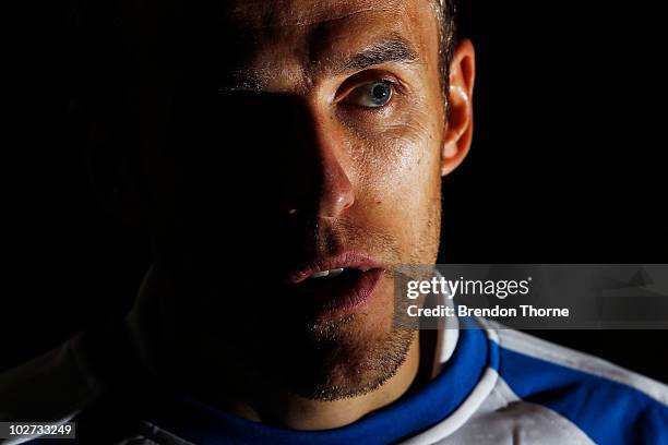 Phil Neville talks with the media during a player meet and greet at the Sheraton on the Park Hotel on July 9, 2010 in Sydney, Australia.