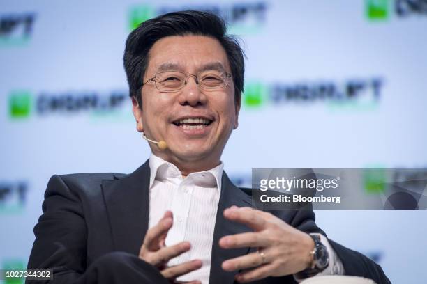 Kai-Fu Lee, chairman and chief executive officer of Sinovation Ventures, speaks during the TechCrunch Disrupt 2018 summit in San Francisco,...
