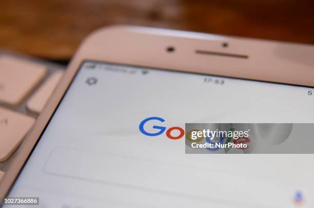 The Google search application is seen running on an iPhone on September 5, 2018.