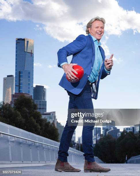 Hawthorn Hawks legend Dermott Brereton performs his Chicken Walk for the first time since he did it famously on the playing field during the FOX...