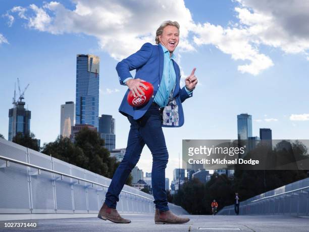 Hawthorn Hawks legend Dermott Brereton performs his Chicken Walk for the first time since he did it famously on the playing field during the FOX...