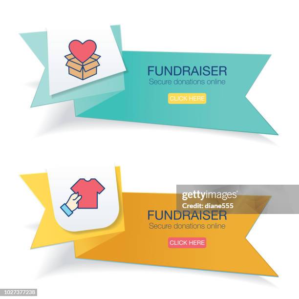 charity and donation thin line icon on brightly colored banner - thin ribbon vector stock illustrations