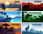 Vector panorama of Philippines, Australia, New Zealand, Brunei Darussalam and Papua New Guinea