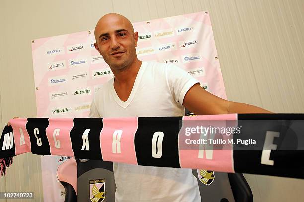 New player Massimo Maccarone poses during presentation at Tenente Carmelo Onorato Sports Center on July 9, 2010 in Palermo, Italy.