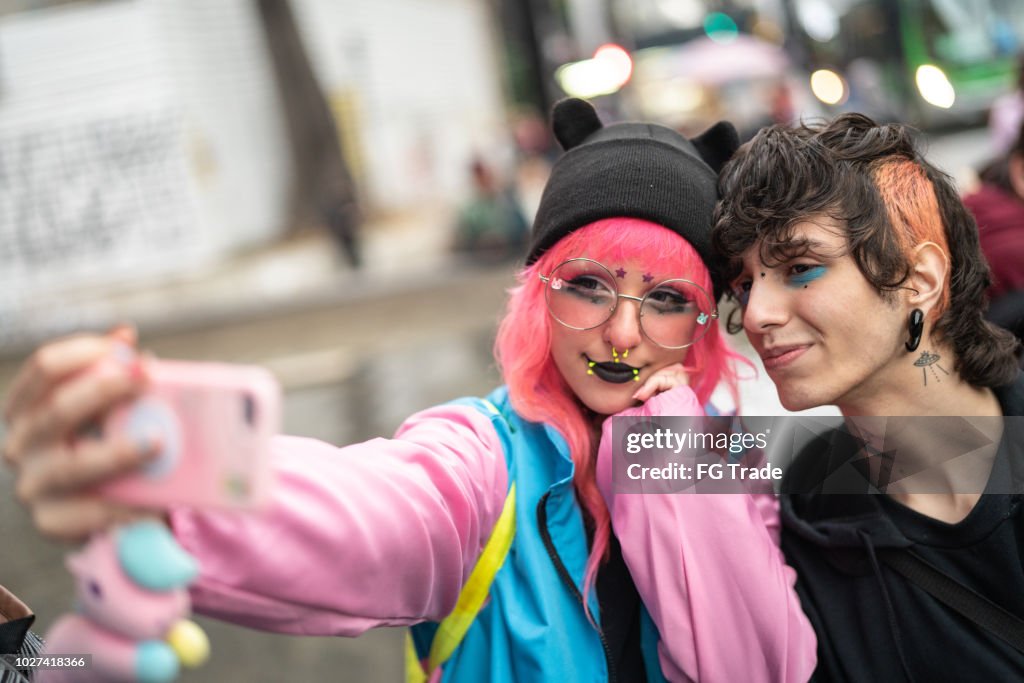 Alternative Lifestyle Young Friends Taking a Selfie