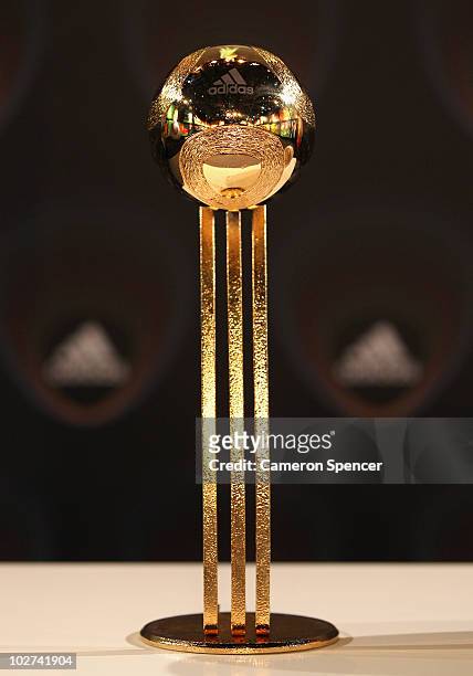Detail of the 'adidas Golden Ball Award Trophy' following an official announcement of the 10 nominees for the 2010 FIFA World Cup 'adidas Golden Ball...