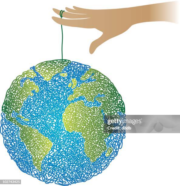 scribbled world on a string - yo yo stock illustrations