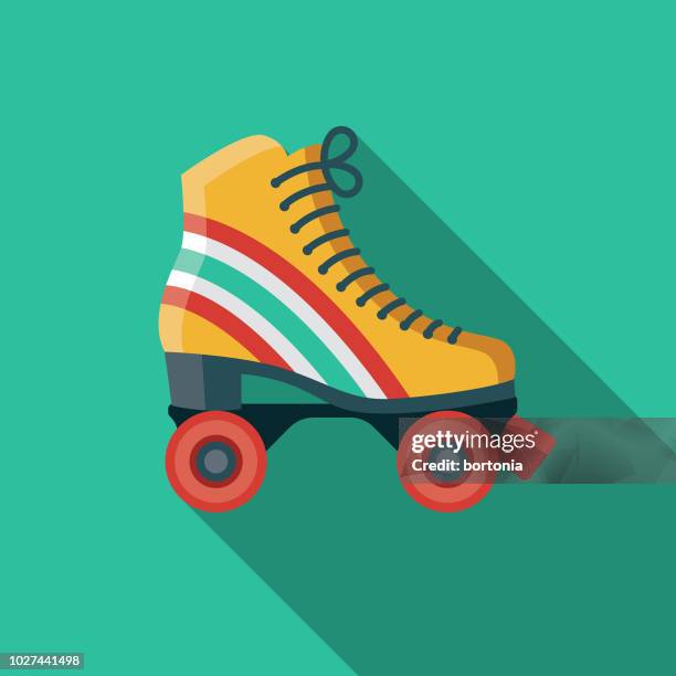 stockillustraties, clipart, cartoons en iconen met retro roller skates vlakke design van de jaren 1970 pictogram - rolschaatsen schaats