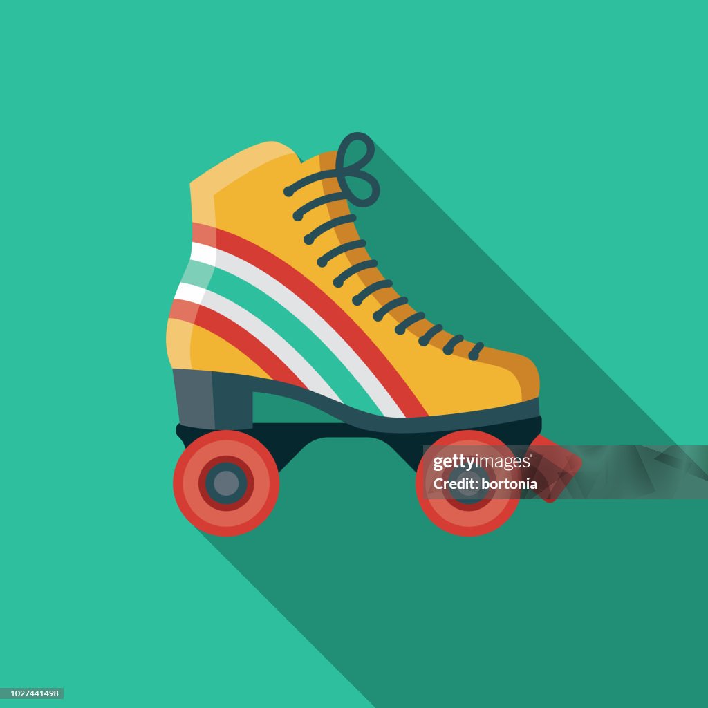 Retro Roller Skates Flat Design 1970s Icon