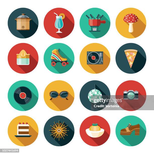 ilustrações de stock, clip art, desenhos animados e ícones de 1970s flat design icon set - disco lights