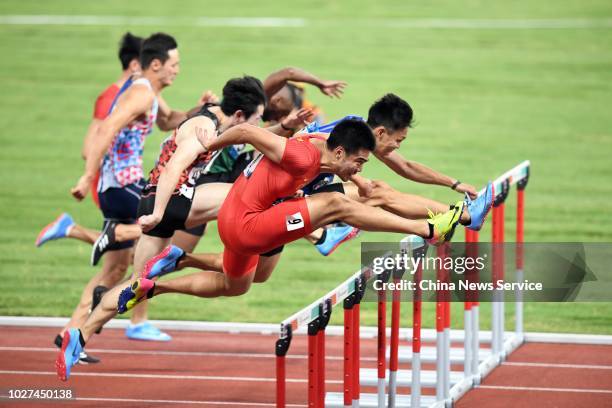 Xie Wenjun of China competes during Men's 110m Hurdles Final on day ten of the 2018 Asian Games on August 28, 2018 in Jakarta, Indonesia.