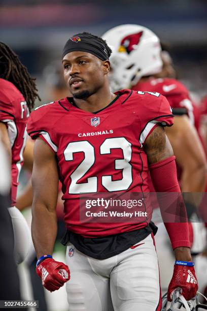 Bene Benwikere of the Arizona Cardinals on the sidelines during a game against the Dallas Cowboys at AT&T Stadium during week 3 of the preseason on...