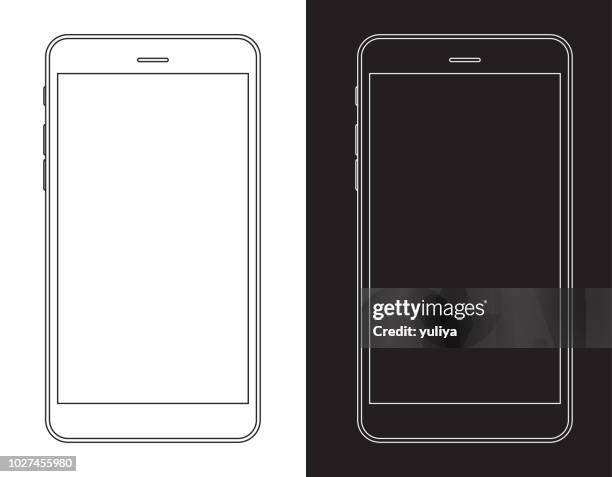 黒と白のワイヤ フレームで携帯電話スマート フォン - 携帯点のイラスト素材／クリップアート素材／マンガ素材／アイコン素材