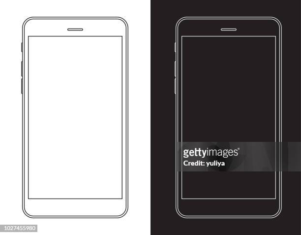 smartphone, mobile phone in black and white wireframe - smartphone stock illustrations