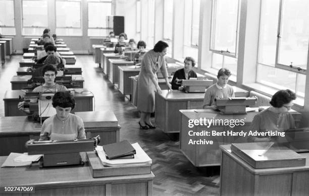 The typing pool at the offices of the retailer Marks and Spencer, Baker Street, London, 7th April 1959.