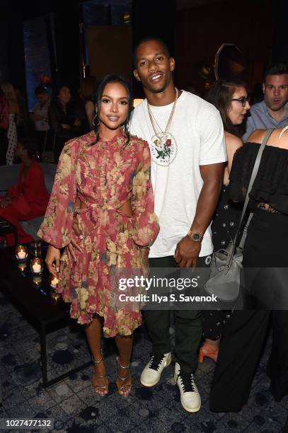 Karrueche Tran and Victor Cruz attend as E!, ELLE & IMG celebrate the Kick-Off To NYFW: The Shows at The Pool on September 5, 2018 in New York City.